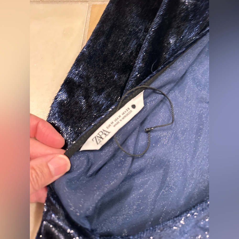 Zara Midnight Blue Velvet Midi Dress - Picture 6 of 6